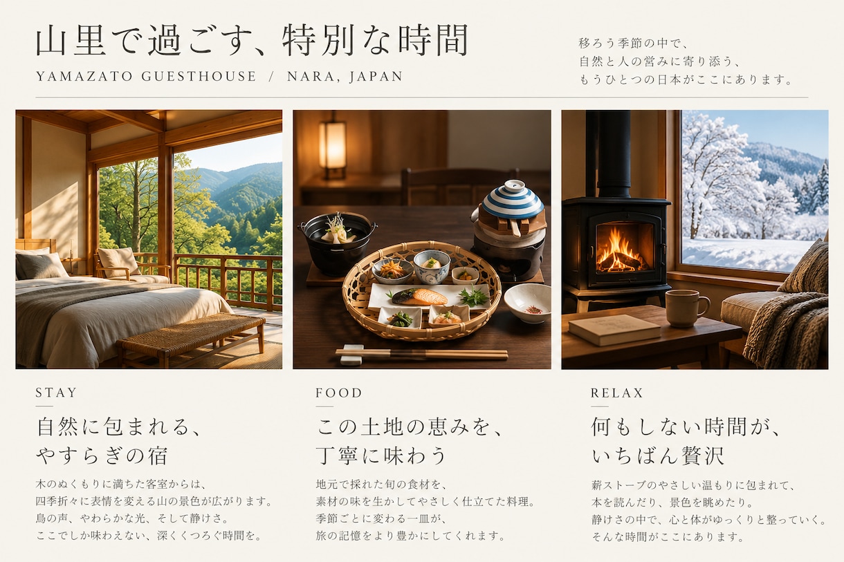 小さな宿・お店の魅力を、写真と言葉で伝えますます 写真と言葉で、選ばれるきっかけをつくります イメージ3