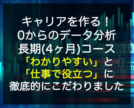 実務で役立つデータ分析スキルを０から習得できます 4ヶ月でデータ分析のスキル・ツール・考え方・仕事を学びます イメージ1