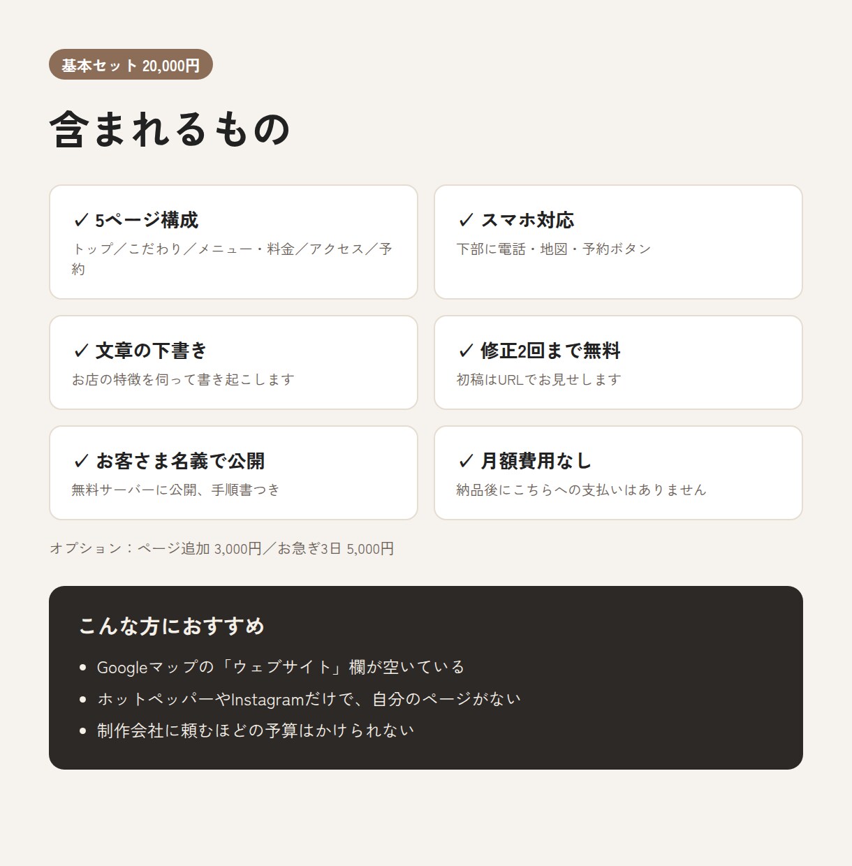 お店のホームページ、スマホ対応5ページで作ります 月々の費用0円。文章の下書きもお任せください イメージ7