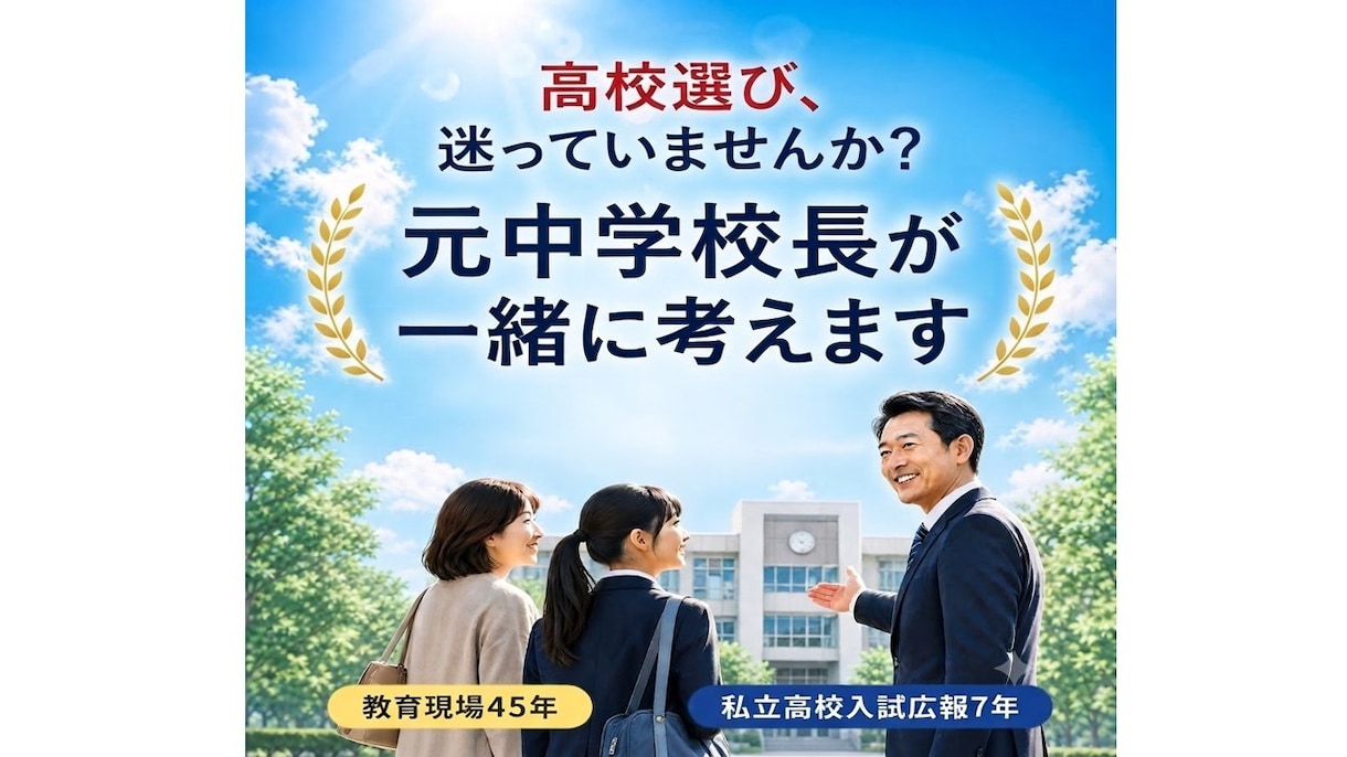 大阪の高校受験　元校長が悩みに親身に寄り添います 元私立高校入試広報　相談実績千人以上　あなたの不安を安心に！ イメージ1