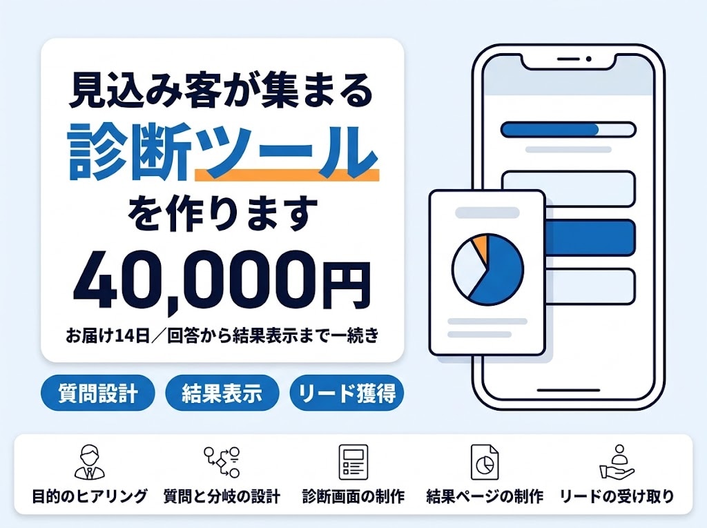 見込み客が集まる診断ツールを作ります 回答から結果表示・リード獲得までを一続きに イメージ1