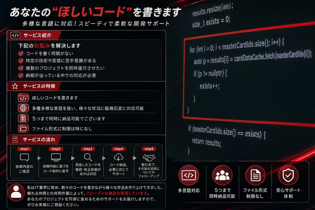ほしいコードを書きます 様々な言語に対応していてとても便利です！ イメージ1
