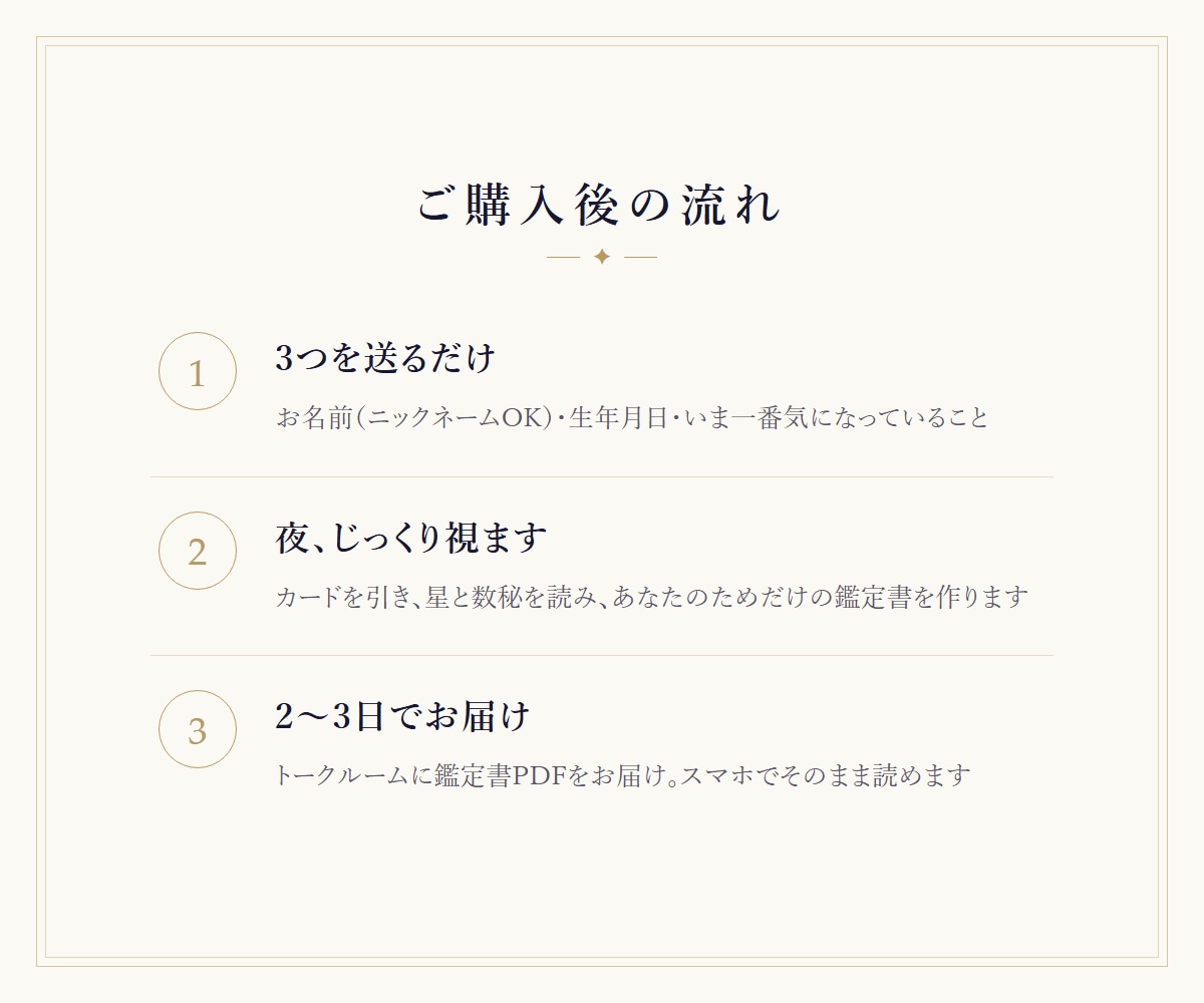 タロットと占星術で彼の本音と恋の行方を視ます 復縁・音信不通・片想い｜A4全5ページの鑑定書PDF イメージ4