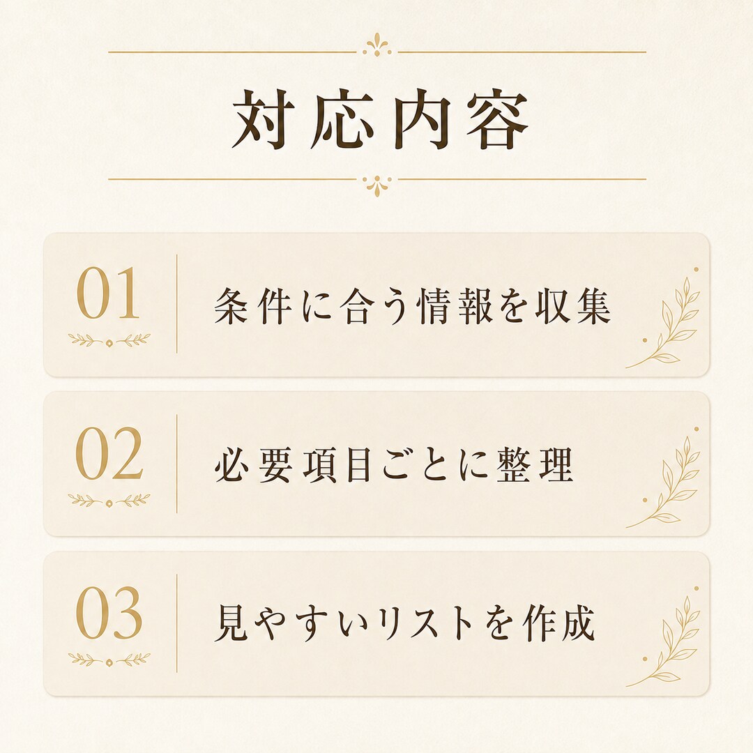 必要な情報を調査してリスト化します Web公開情報を調べて見やすく一覧化します イメージ2