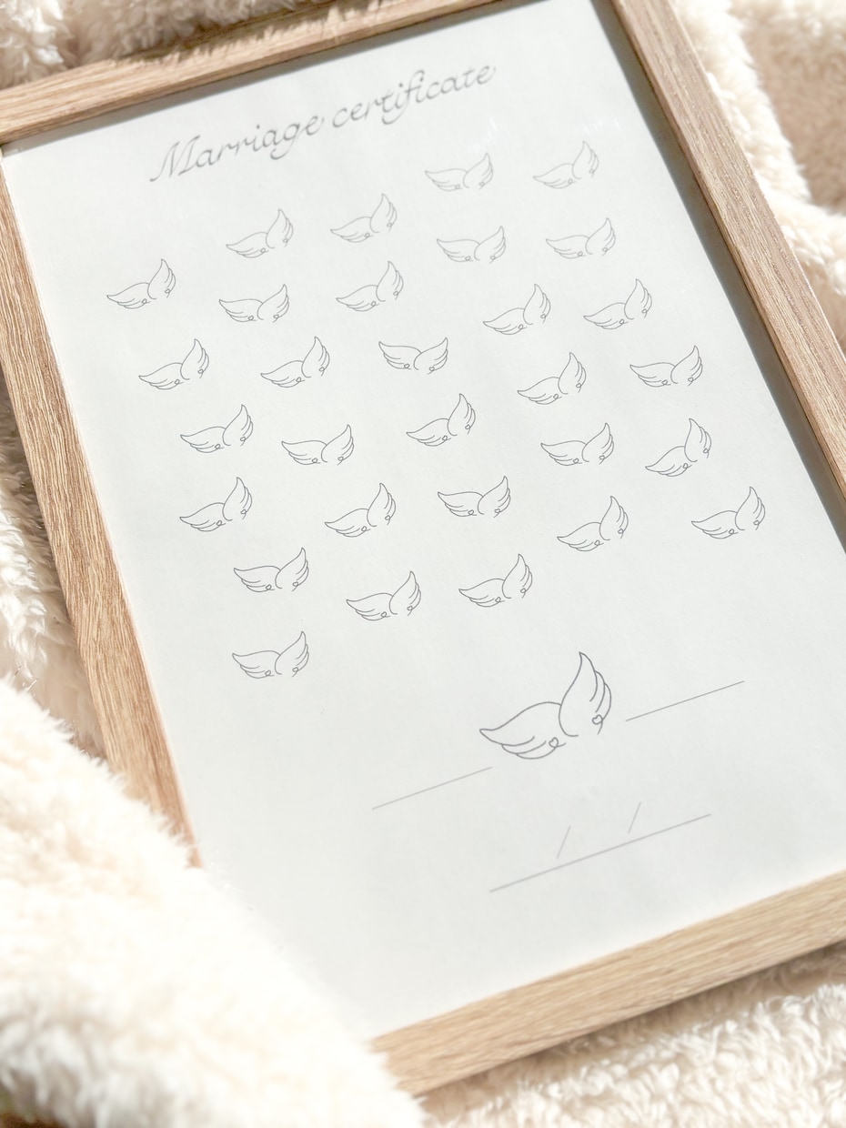 ゲスト参加型結婚証明書【羽モチーフ】お作りします スタンプ式/短期納品も対応致します！ イメージ3