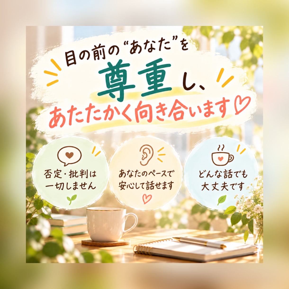 自分に厳しいあなたの頑張りを見つけます 見落としているあなたの良さを、一緒に見つける時間 イメージ4