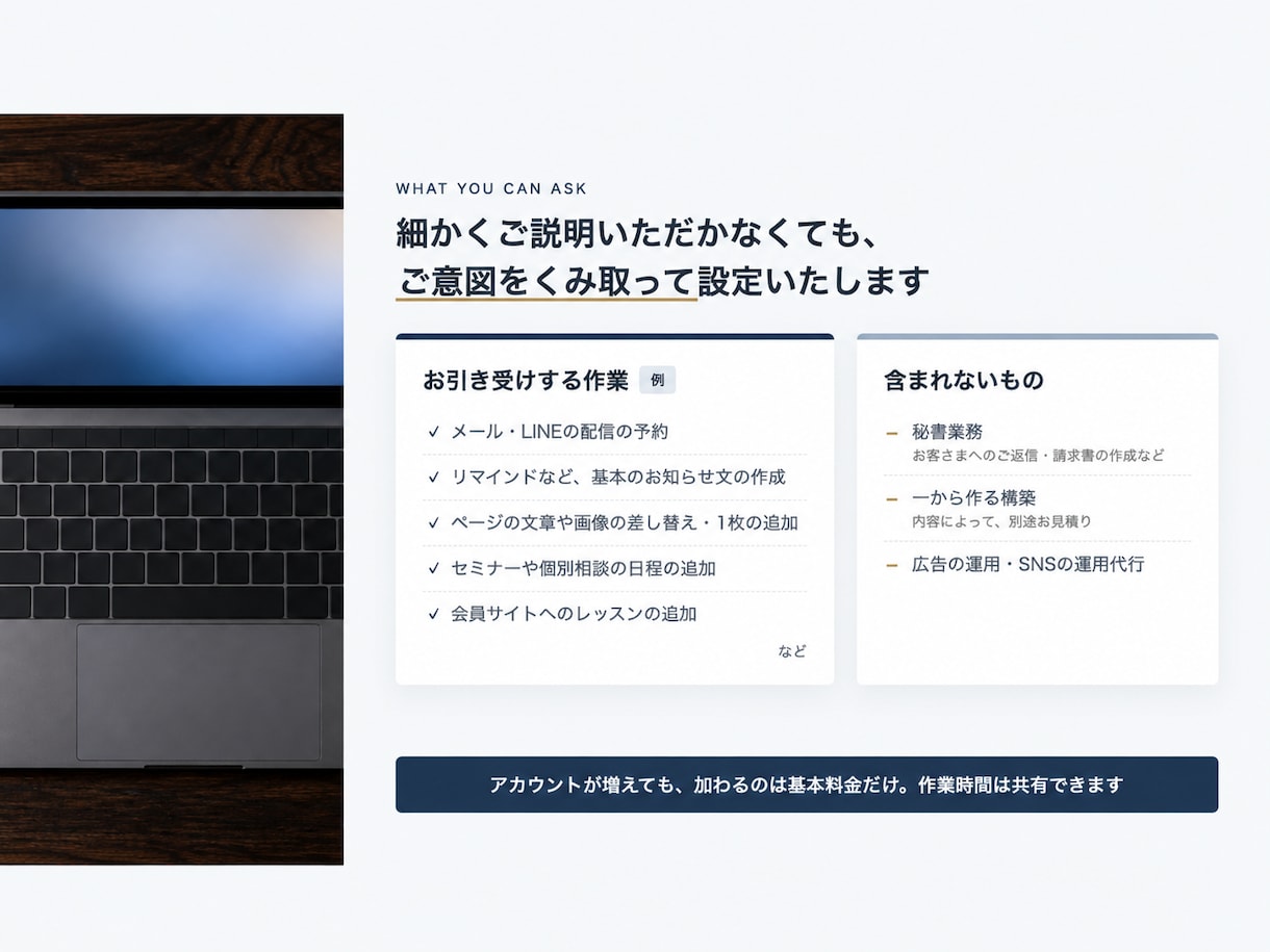 コンサル経営者様｜UTAGE運用サポートいたします ご自身も秘書も忙しい｜複数のクライアントのUTAGEサポート イメージ2