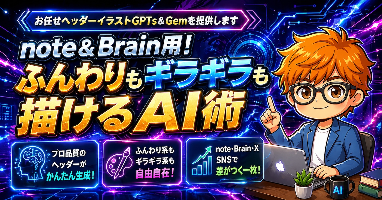 プロ級ヘッダーをAIで簡単自作！2ツール提供します note＆Brain用に！ふんわりギラギラ両方描けるAI術 イメージ3