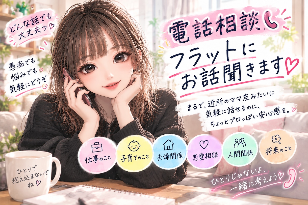 誰にも言えないモヤモヤ、フラットに聞きます 現役ママコンサルがお電話で悩み事をお聞きします イメージ1