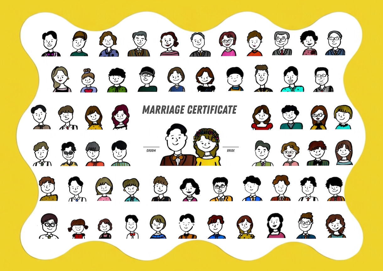 結婚証明書作成します ゲスト一人ひとりの似顔絵を集めた結婚証明書 イメージ2