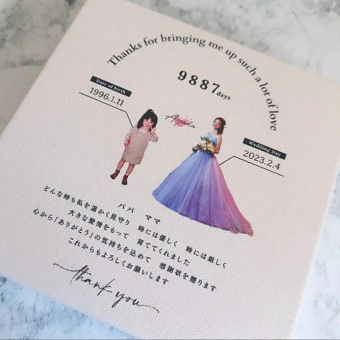 キャンバスタイプの子育て感謝状作ります 厚さ36mm/キャンバスタイプ イメージ3