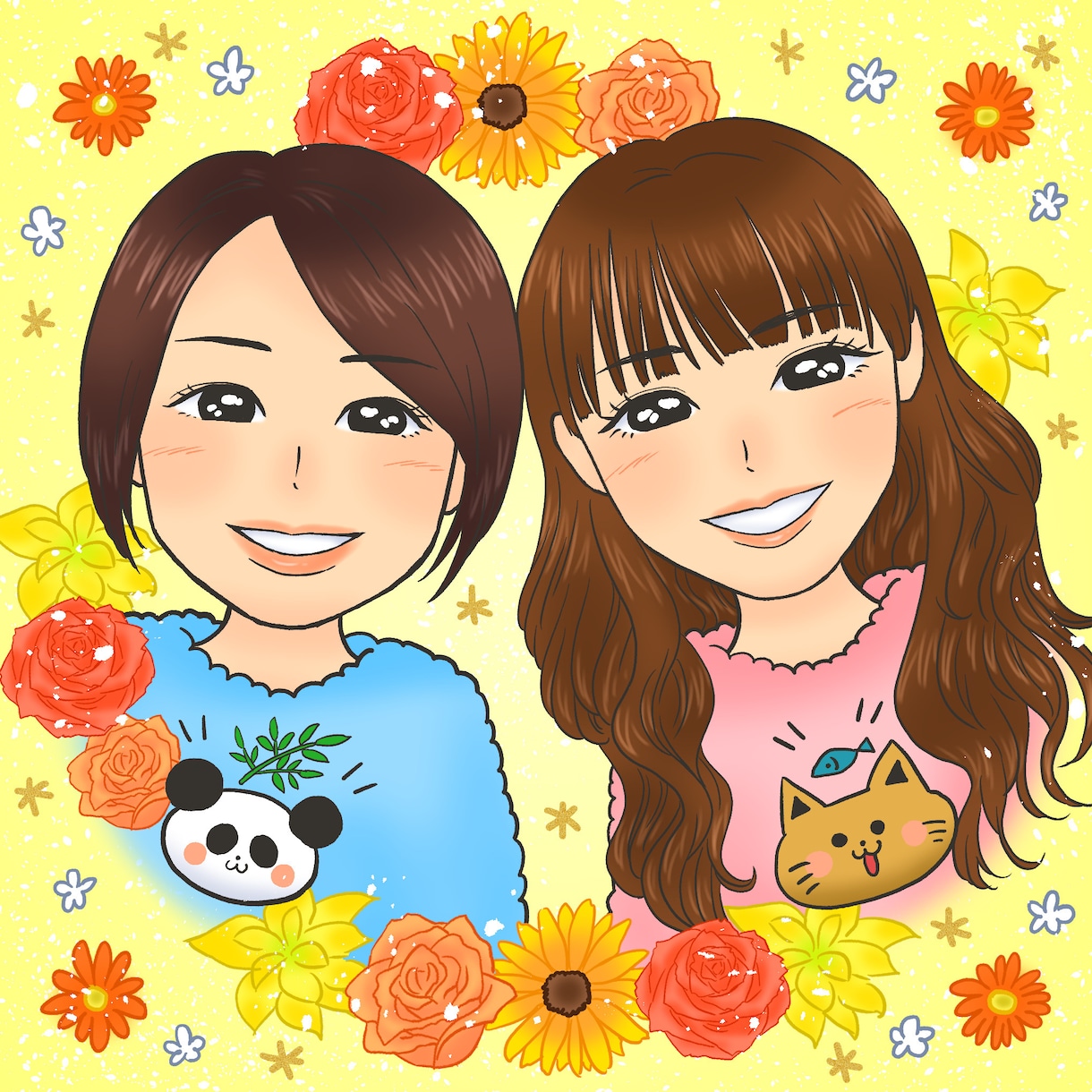華やかで可愛い♡似顔絵風アイコンお安くお描きします リアルすぎず、シンプルすぎない！可愛い似顔絵風アイコンです♬ イメージ2
