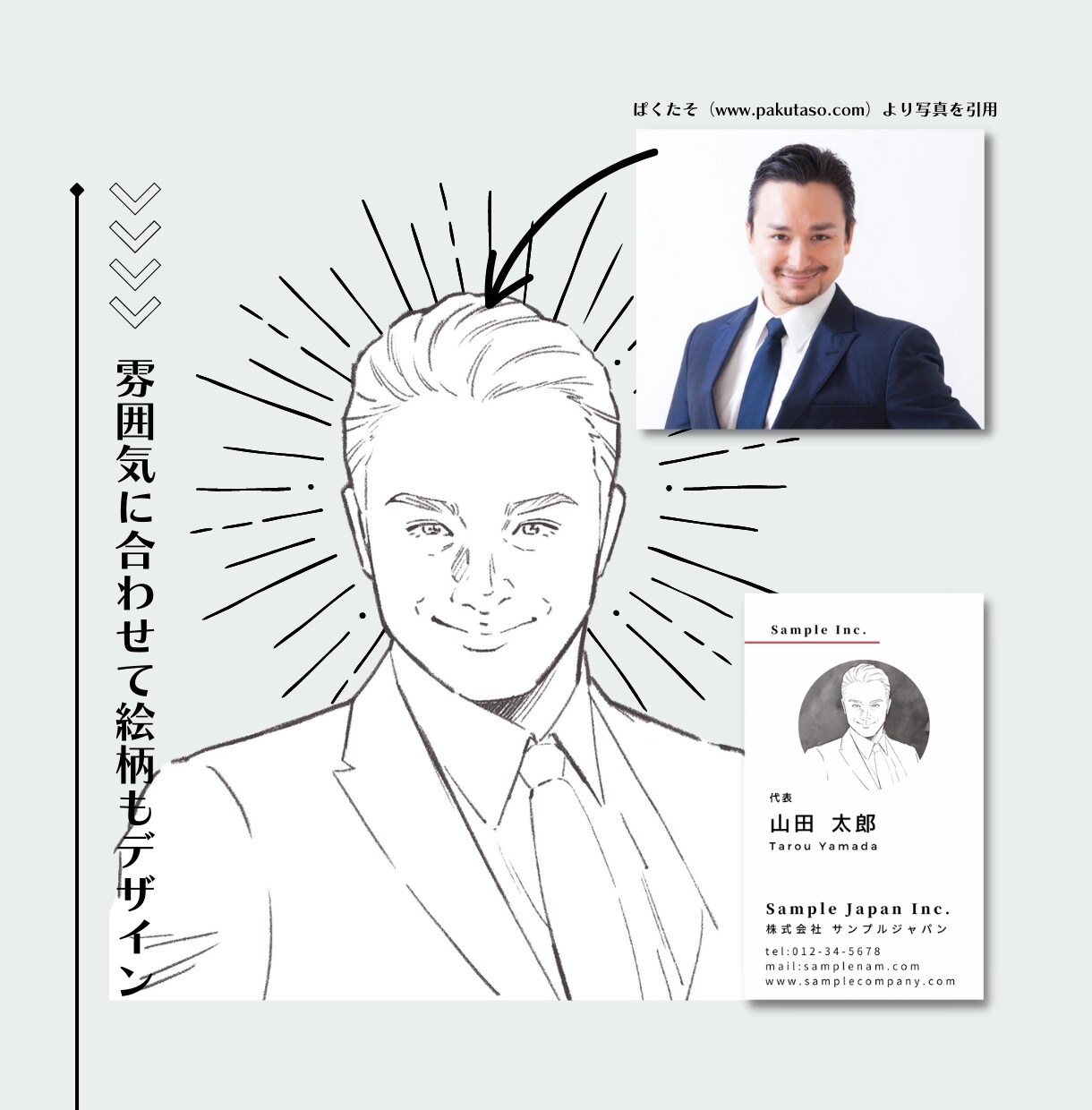 モダンで美しい【似顔絵】名刺デザインします 自信のあるお写真がなくてもOK！服装/ポーズ/表情/変更可能 イメージ3