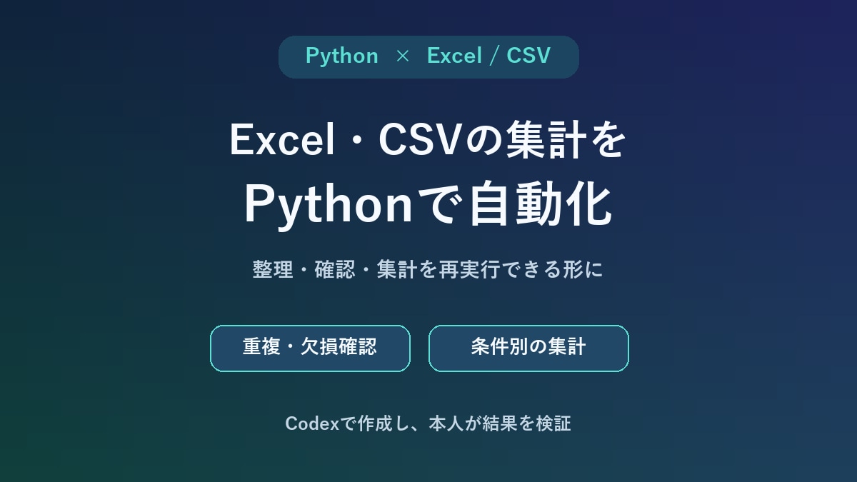 Excel・CSVをPythonで自動整理します 重複・欠損の確認から定型集計まで丁寧に対応 イメージ1