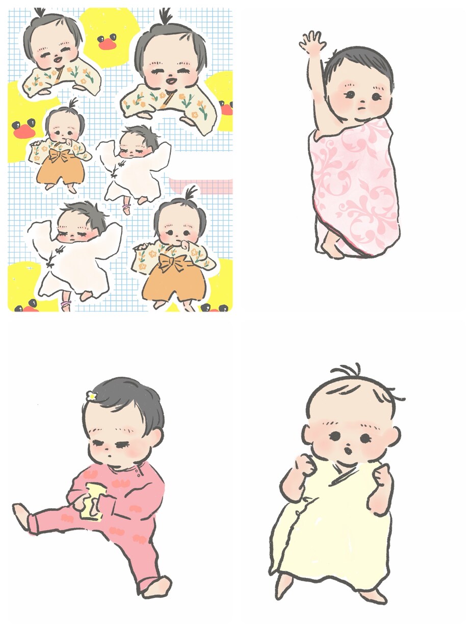 お子さまの今の姿をイラストで残します お気に入り３カットをシールのように並べたイラスト！ イメージ4