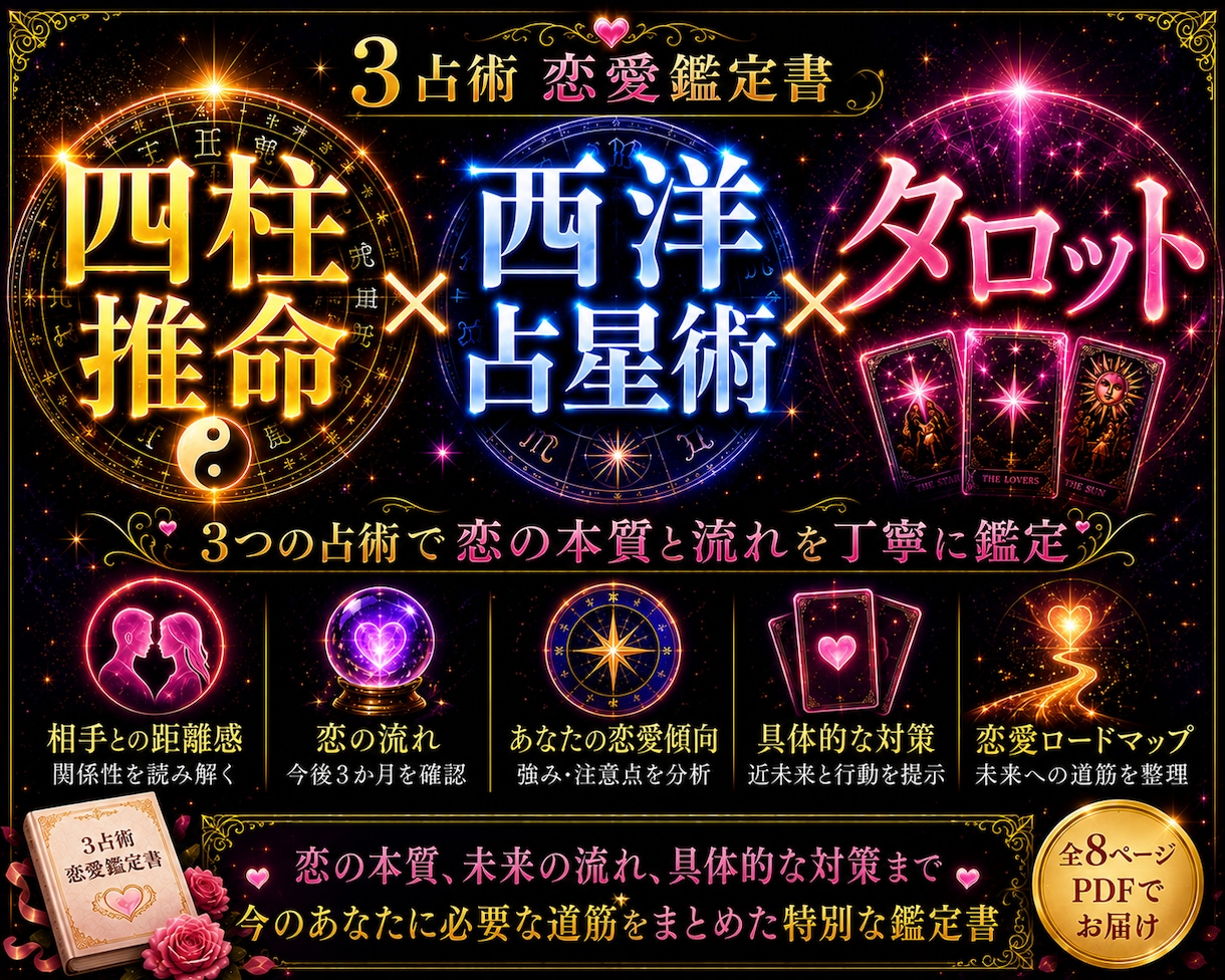 復縁・片思いなどを3占術で丁寧に鑑定します 恋の迷いを3つの占術で読み解く8ページ鑑定書 イメージ1