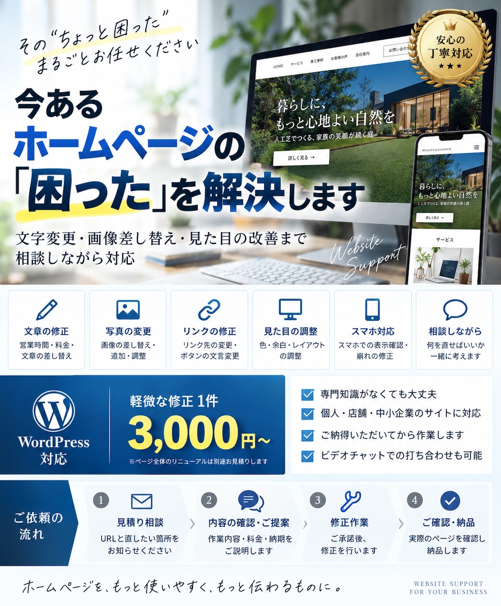 今あるホームページの困ったを修正・改善します 文字変更から見た目の改善まで、相談しながら対応 イメージ2