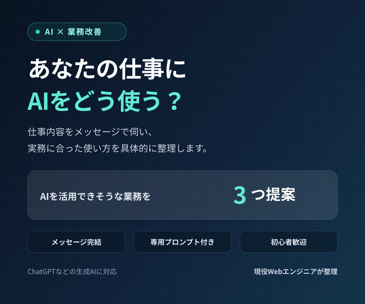 仕事で使えるAI活用法を3つ提案します メッセージ完結｜専用プロンプト付き イメージ1