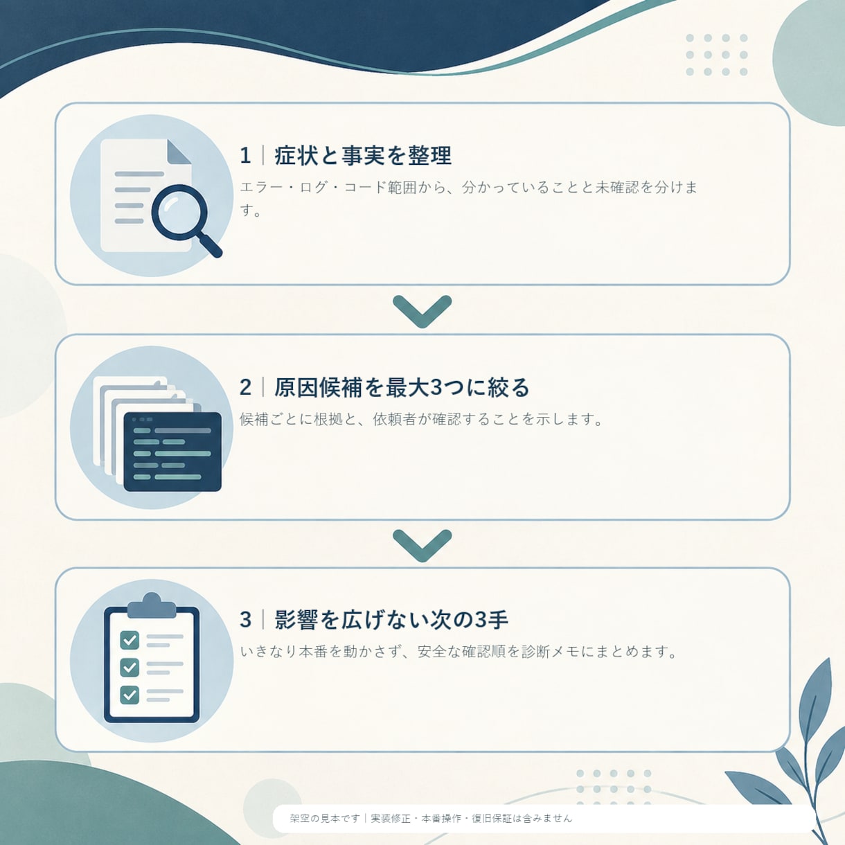 止まったGAS・Pythonを1症状ずつ診断します 原因候補・安全な一時停止方法・次の3手を診断メモで整理 イメージ6