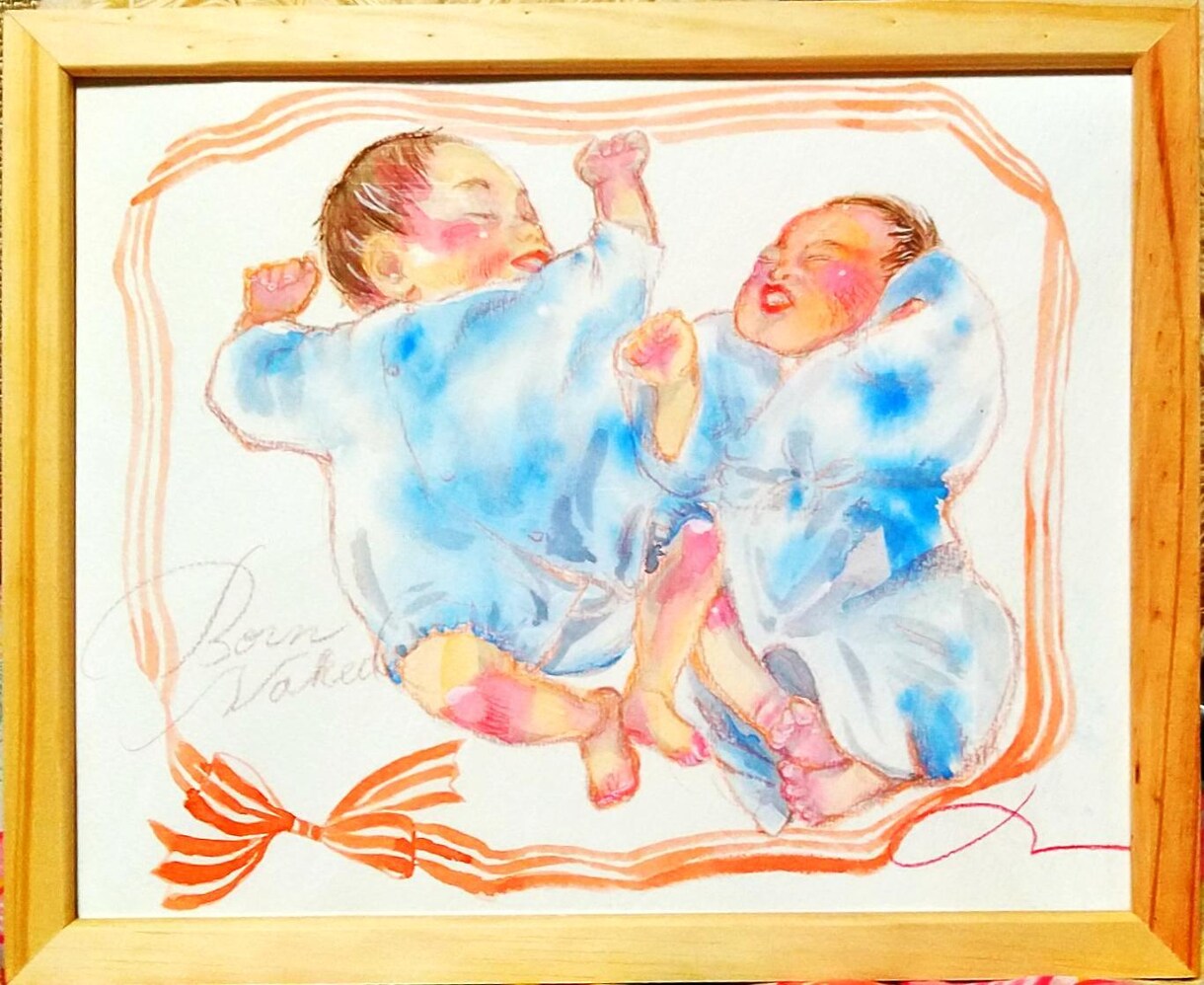原画額縁つき・新生児の似顔絵描きます お子さんの新生児期の写真から水彩絵にしませんか？ イメージ3
