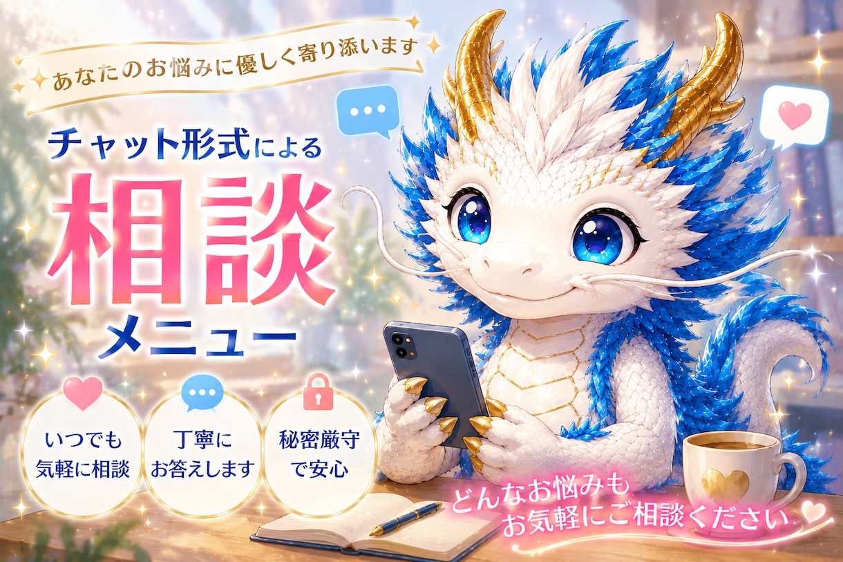 その気持ち、落ち着くまでお聞き致します 電話が苦手な方の為のチャットメニュー。龍tenにお話してね。 イメージ1