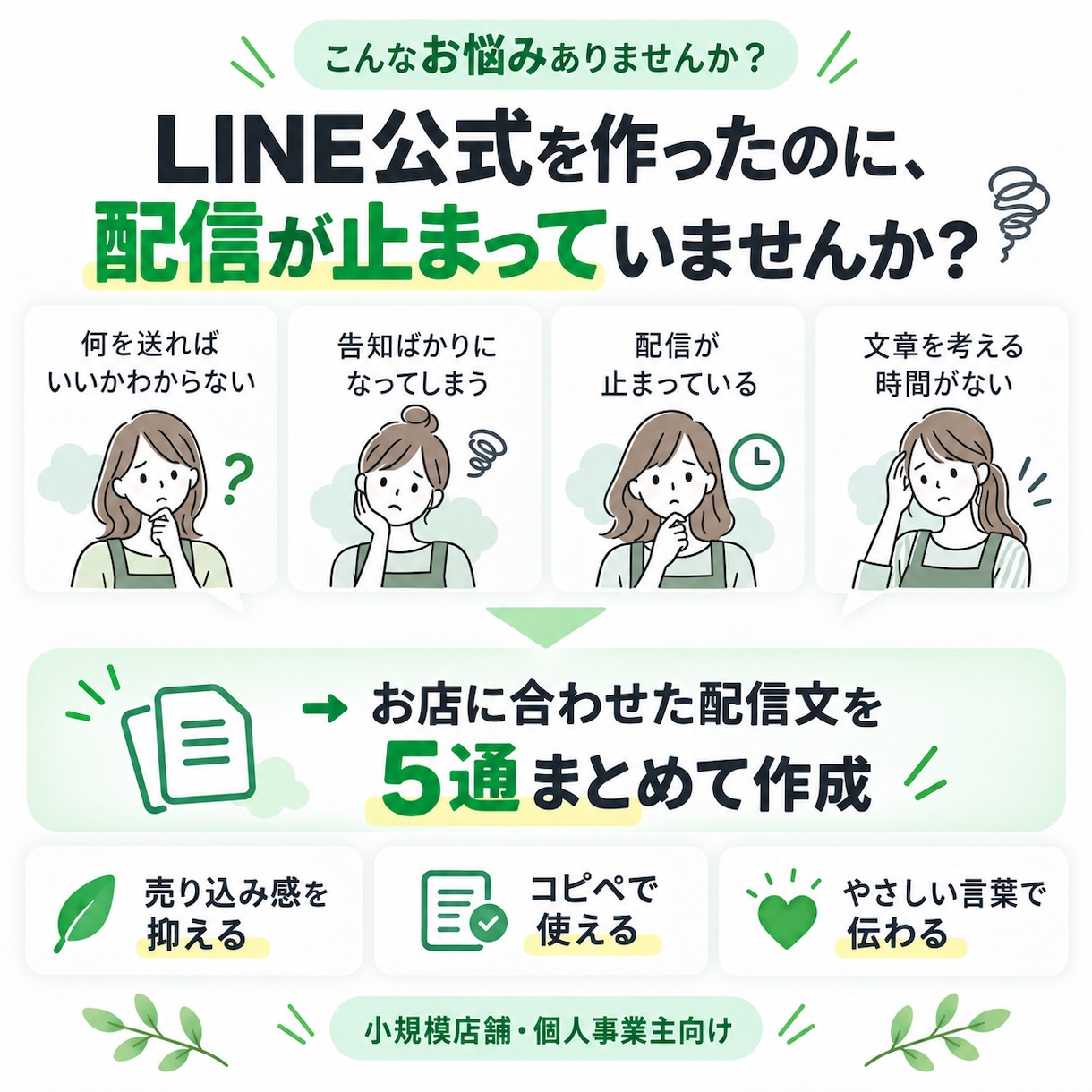 売り込み感を抑えたLINE配信文を5通作ります 小規模店舗向け｜自然に伝わる配信を設計します イメージ2