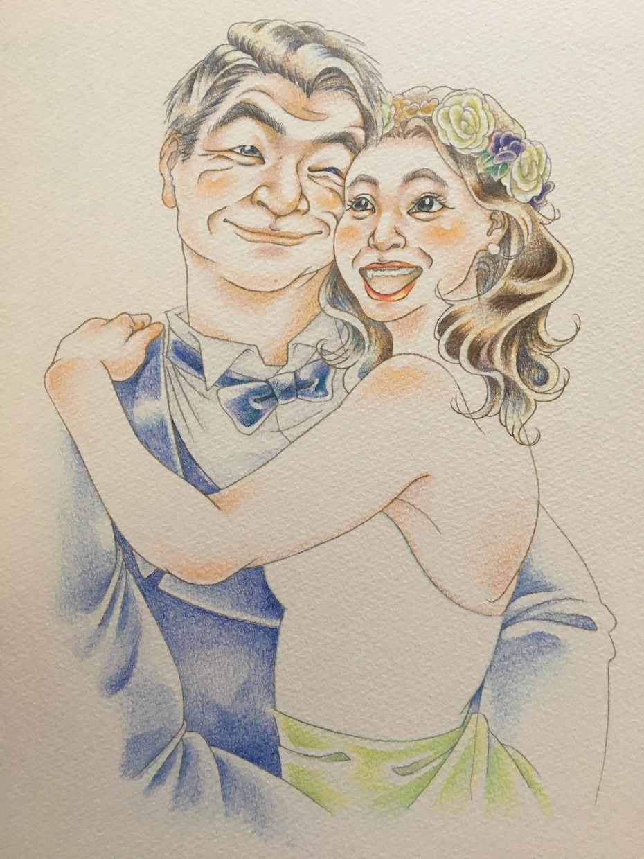 結婚式向きの似顔絵を手描きます 色鉛筆ならではのリアル風な似顔絵です イメージ3
