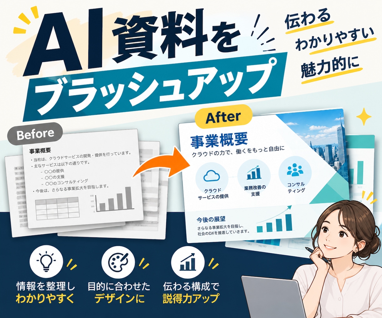 AI資料をパワポに変換します 編集可能で伝わるデザインへブラッシュアップ イメージ1