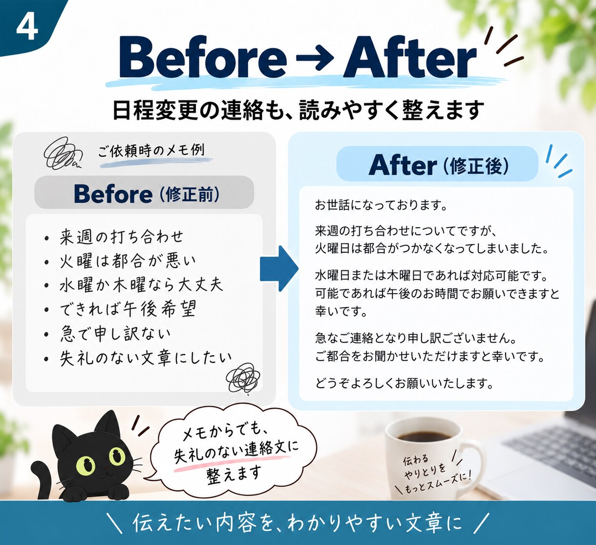 まとまらない文章を自然で読みやすく整えます メモや箇条書きから自然な文章に整えます イメージ4