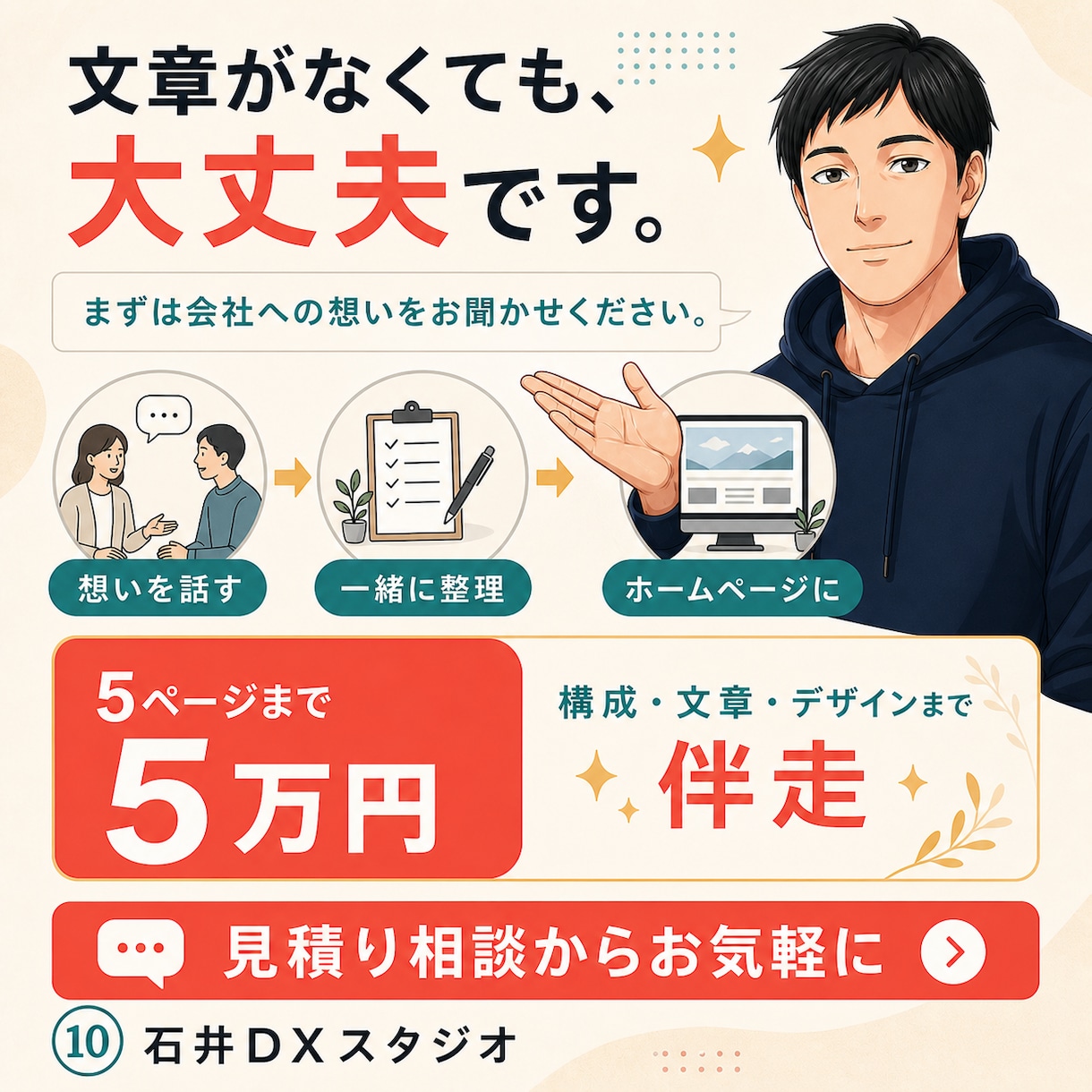 会社の信頼が伝わるホームページを5万円で作ります 文章がまとまっていなくても大丈夫。一緒に整理します イメージ10