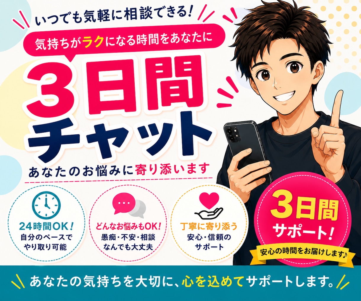 3日間チャットでお話ができます 3日間/1日5往復まで/お悩み/お話し相手/雑談/恋愛相談 イメージ1