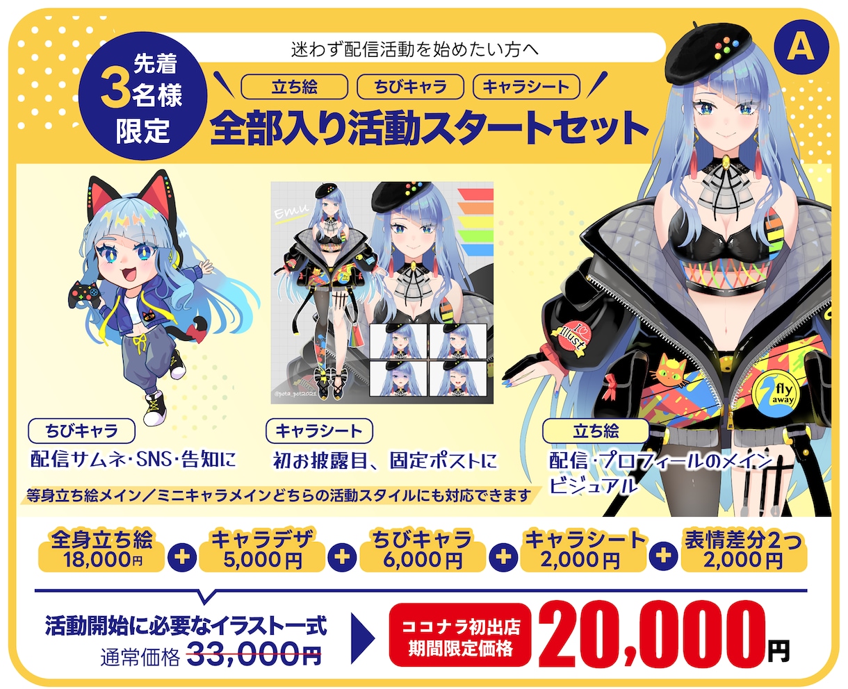 3名様限定！　一級色彩士が【キャラデザ】致します 立ち絵・ミニキャラ・表情差分２種・キャラシートの破格セット！ イメージ2