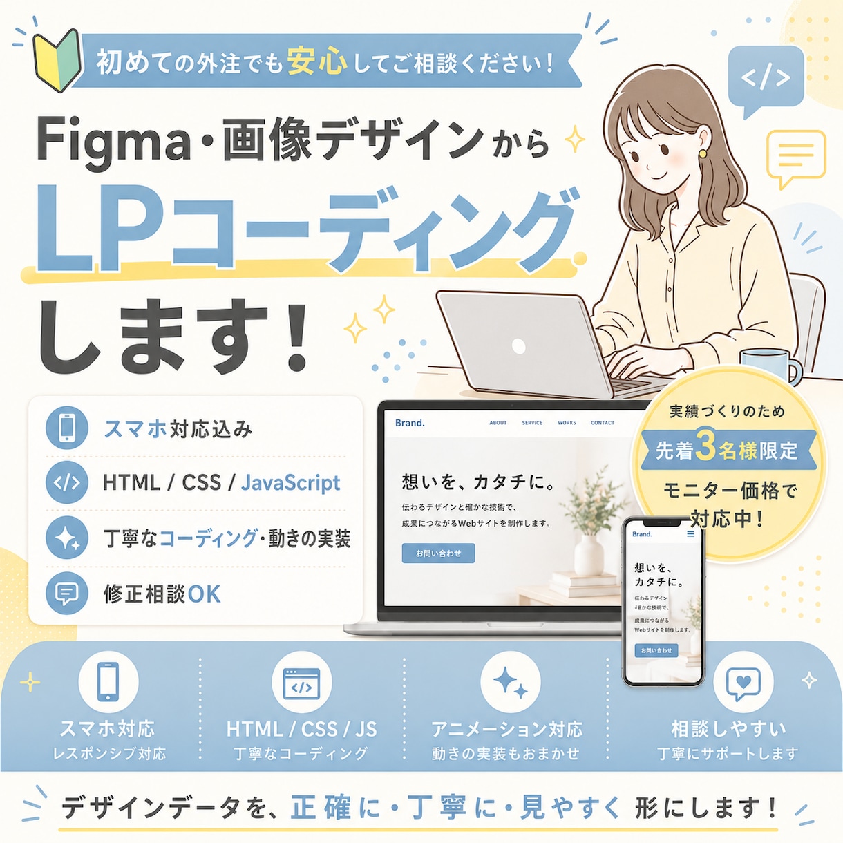 画像・FigmaからLP制作します スマホ対応込みで丁寧にコーディング イメージ1