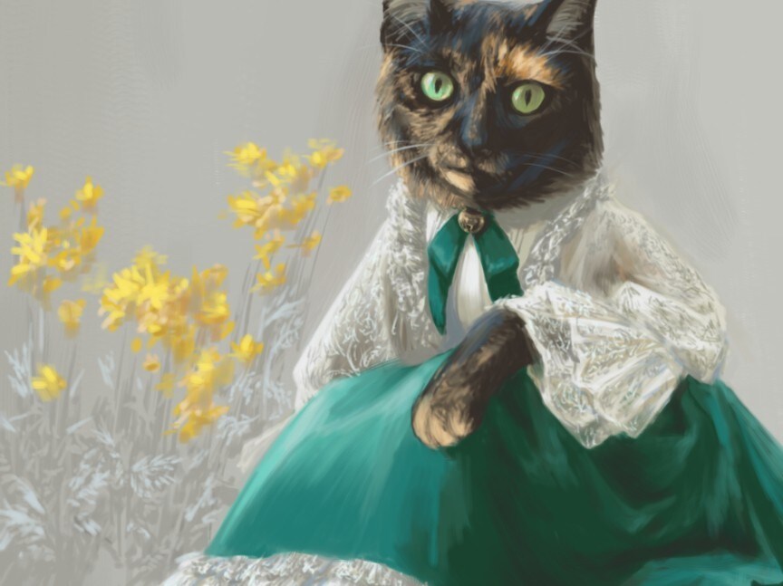 オシャレにおめかし動物のイラスト描きます ペットやお好きな動物を擬人化　素敵な衣装を着せて絵画にします イメージ1