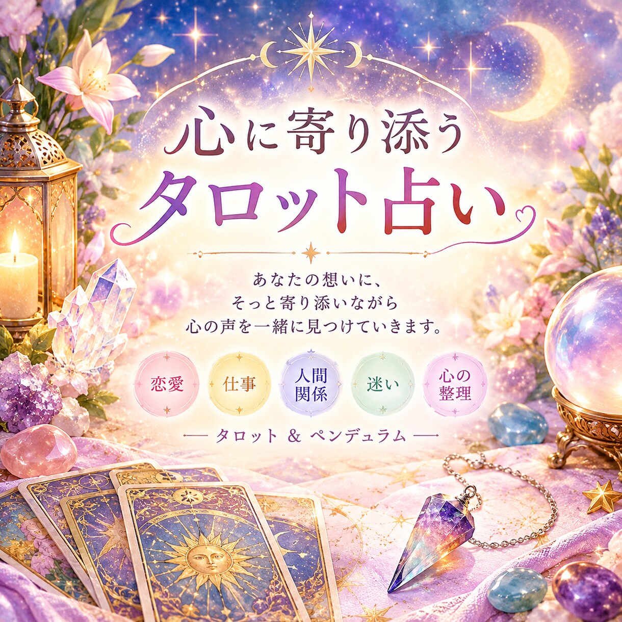 タロット＆ペンデュラムであなたの心に寄り添います あなたが自分らしい一歩を踏み出せるようお手伝いします。 イメージ1