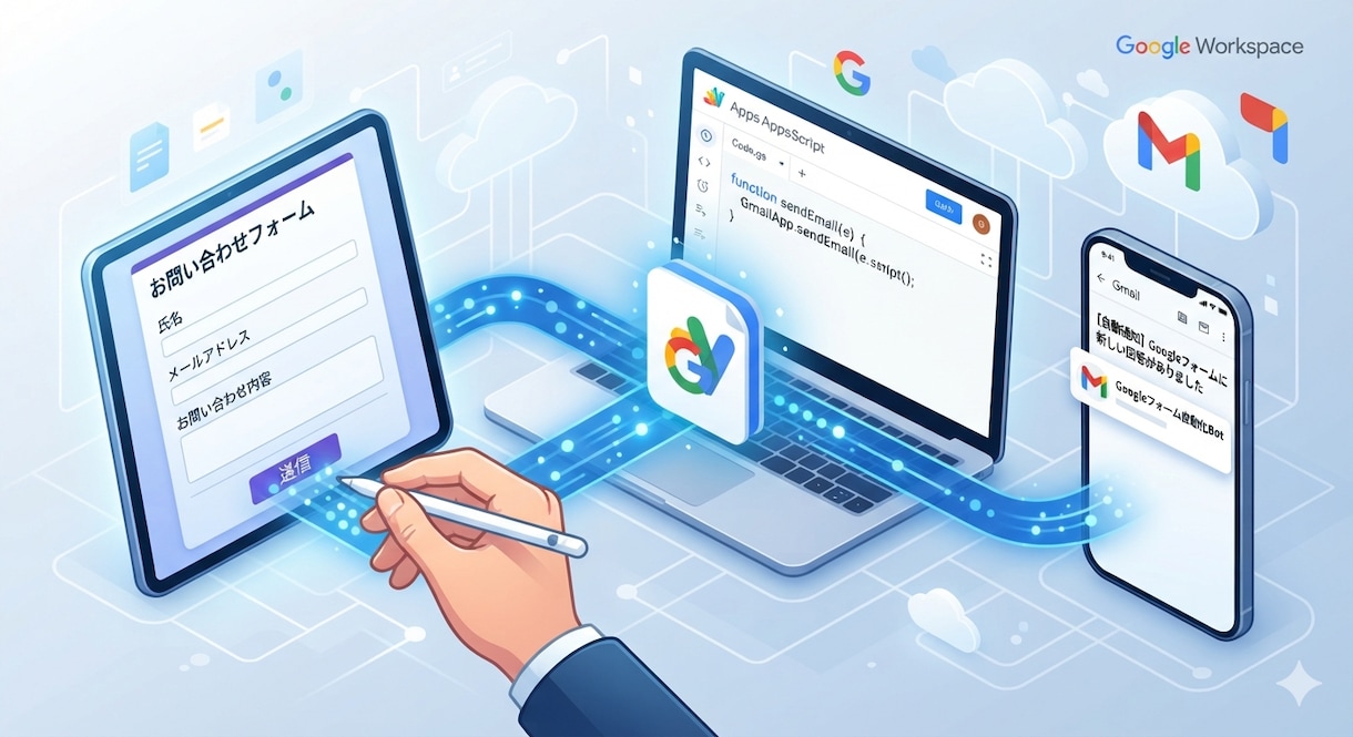 Googleフォーム回答のメール通知設定します 見逃しを減らす小さな業務自動化 イメージ1