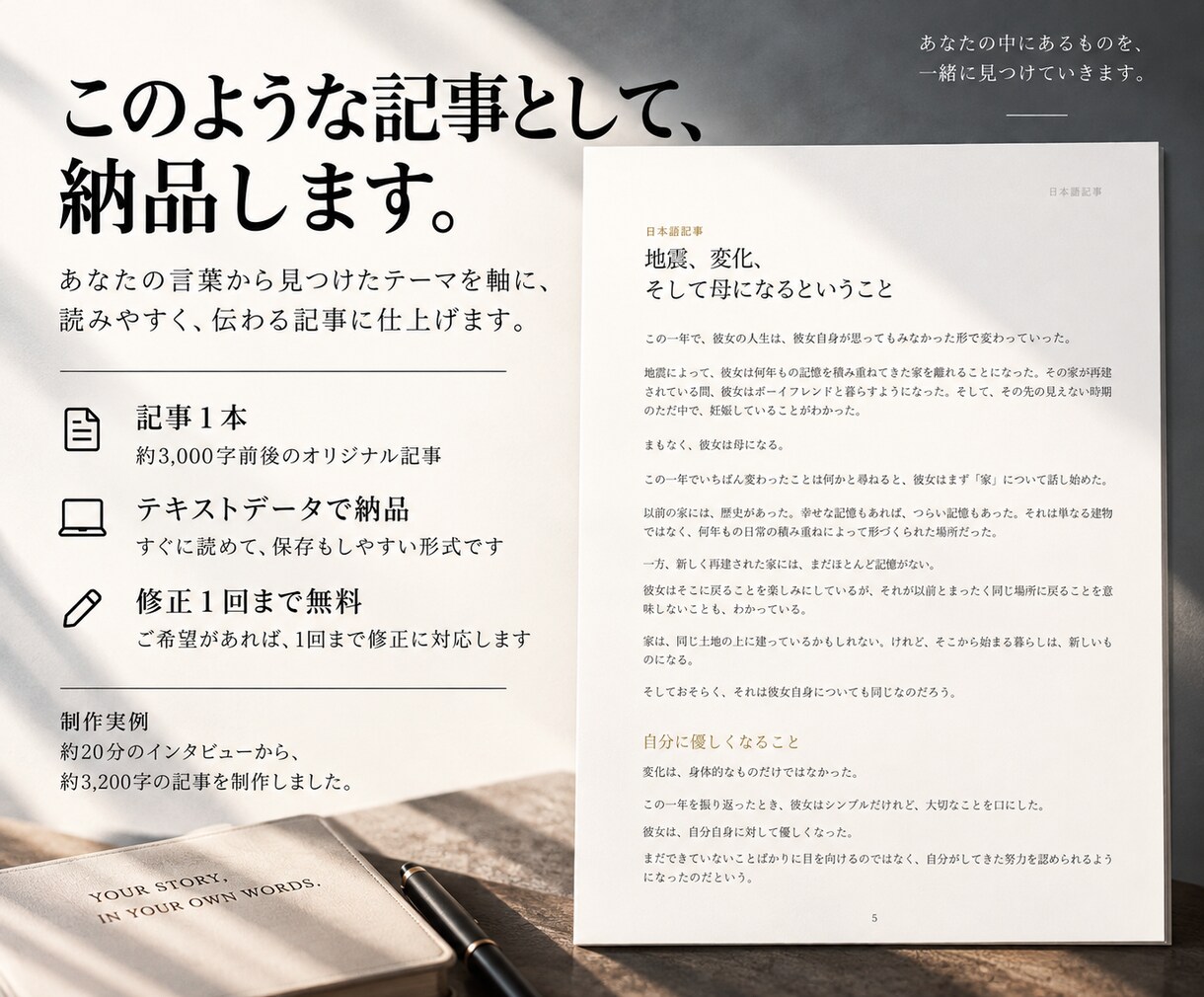 AIと質問を設計し、あなたの経験を記事にします 話すところから、まだ言葉になっていない経験を読める形へ イメージ4
