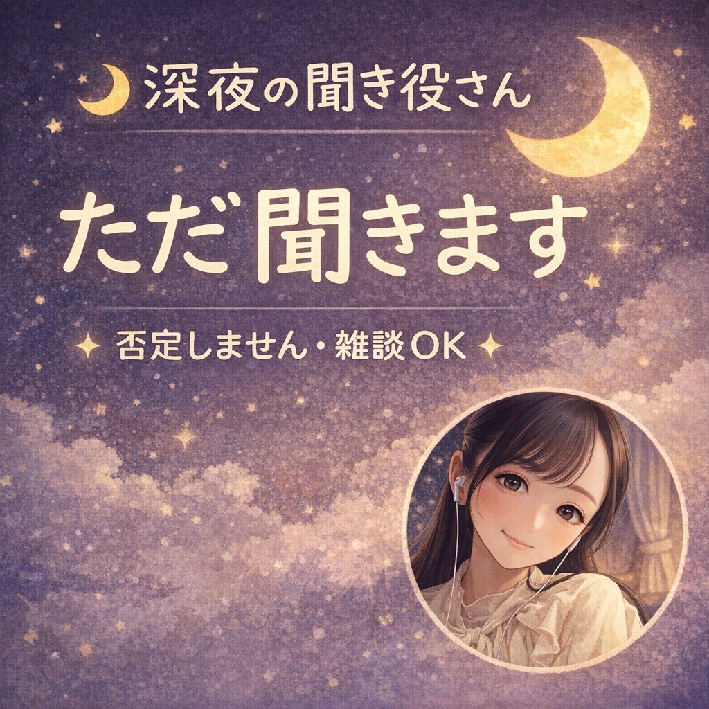 しんどい夜、ただお話聞きます ただ聞くだけのよりそい屋。あなたのための聞き役さん。 イメージ1