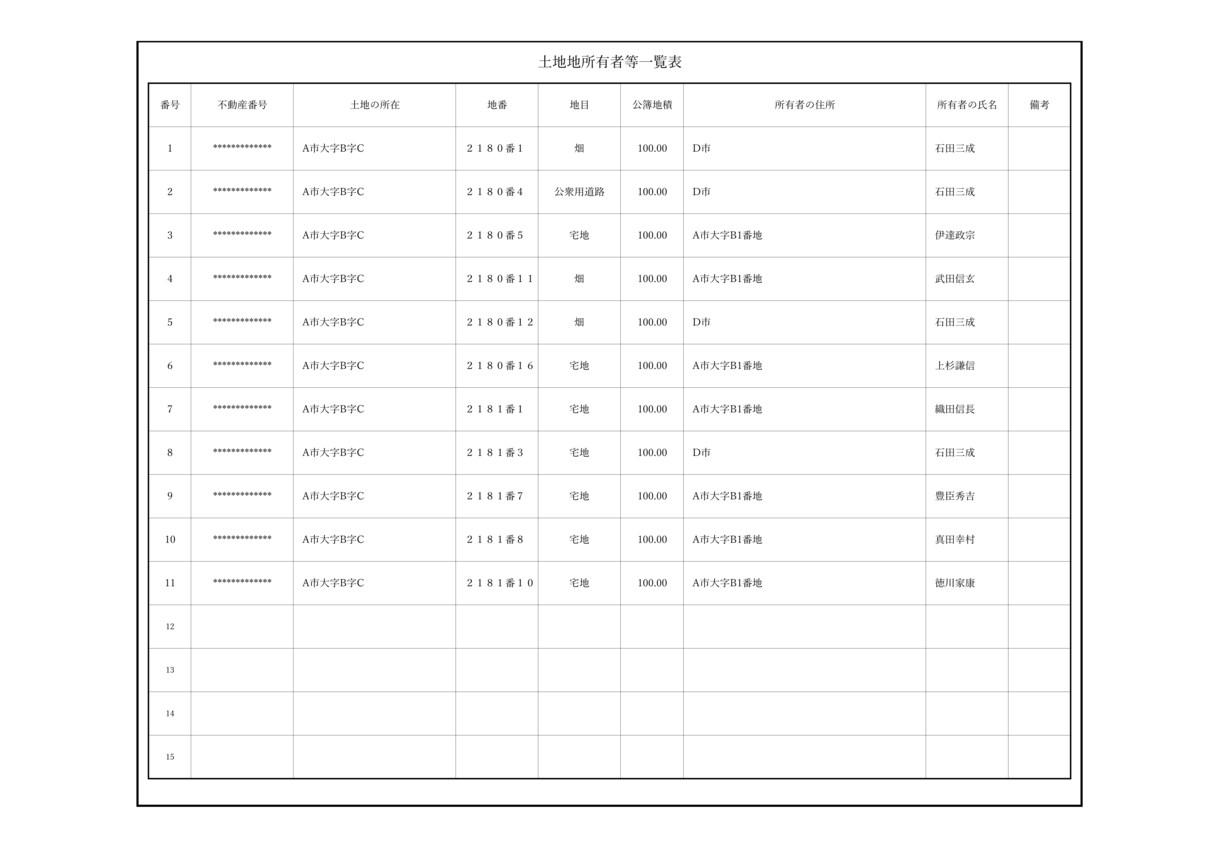 土地所有者一覧表を作成いたします 登記情報PDFから地番別に所有者一覧と地番図面を作成 イメージ2