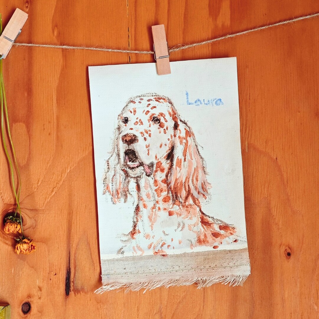切りっぱなしの麻キャンバス布に似顔絵を描きます 麻100％のやさしい素材感。ギフトや記念に。 イメージ1