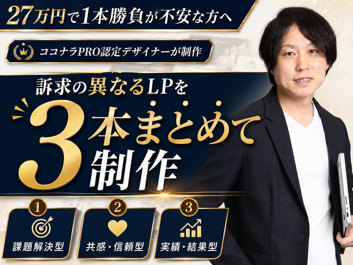 先着1名様限定価格！訴求違いのLPを3本作成します 1本勝負ではなく勝ち筋検証へ、複数訴求LPをAIで作成します イメージ1