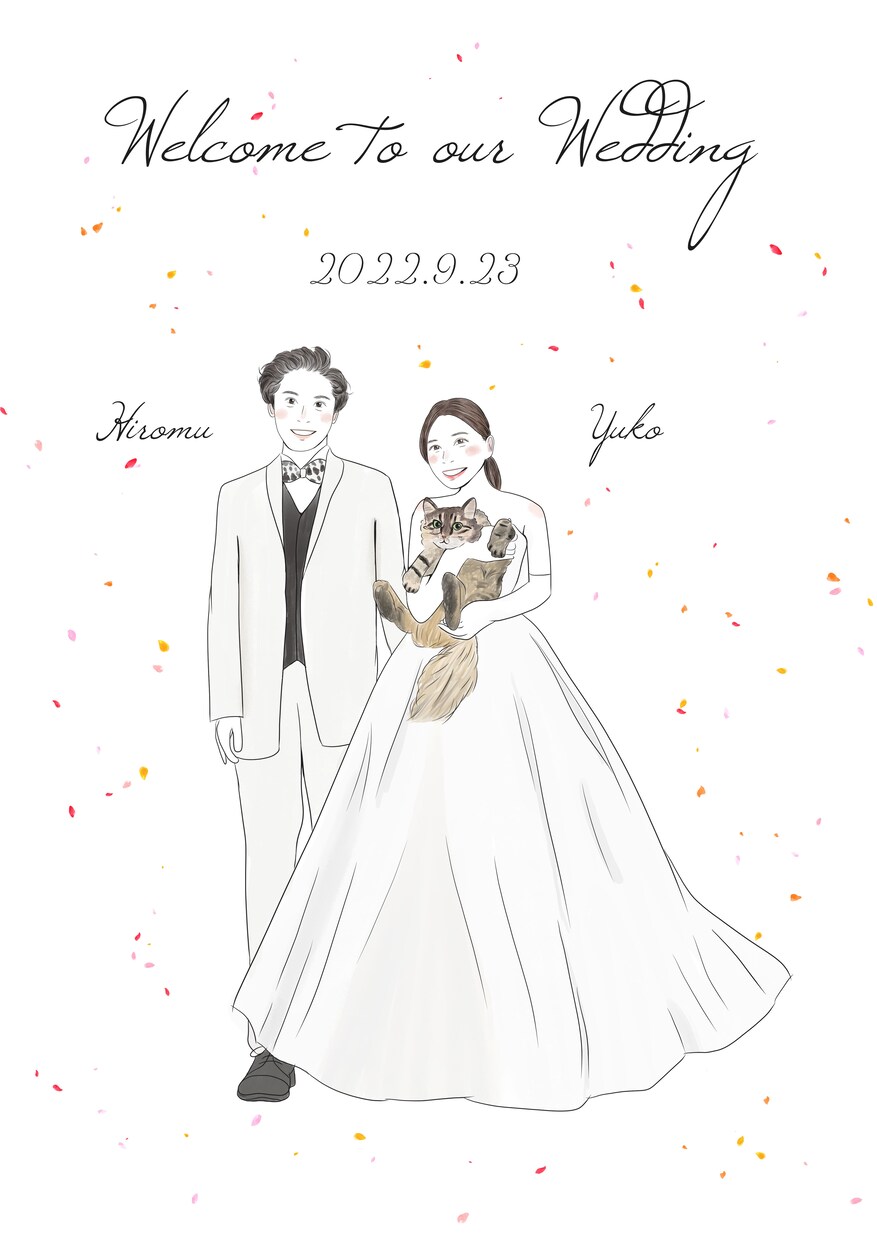柔らかく可愛い♡デジ水彩でウェルカムボード描きます 大切な日のお写真を心温まるイラストに。プレゼントにも♡ イメージ2
