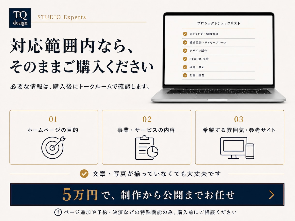studioで事業用ホームページを作成します 文章も写真も不要｜エキスパートに丸投げ、5万円で公開まで イメージ14
