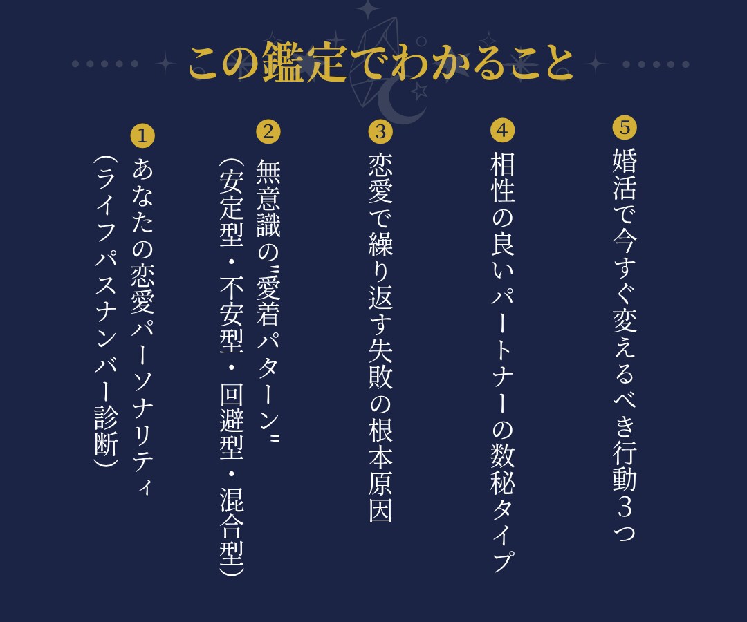 婚活の"恋愛グセ"を数秘×心理学で解読します 48パターンの独自鑑定｜アプリで疲れた方へ贈る処方箋 イメージ3