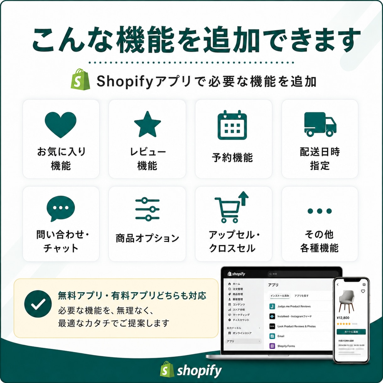 Shopifyアプリを導入・初期設定します ご希望に合うアプリ選定から導入・設定まで対応します イメージ2
