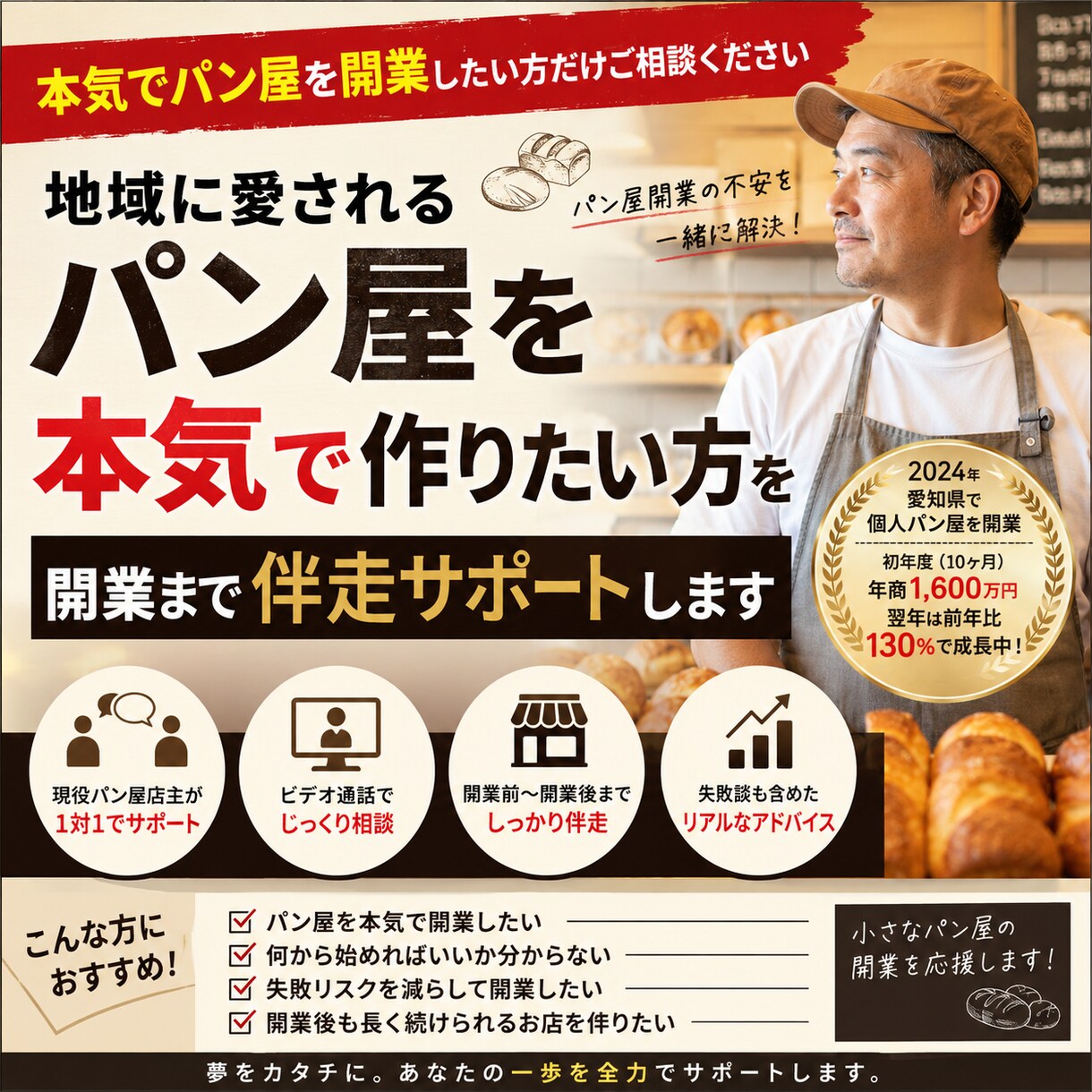 地域に愛されるパン屋を本気で作りたい方を伴走します 夢では終わらせない。開業から継続まで一緒に考えます。 イメージ1