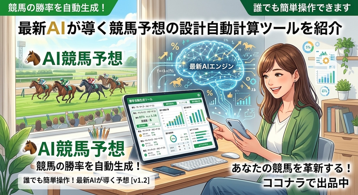 競馬の勝率を自動生成！誰でも簡単操作できます 最新AIが導く競馬予想の設計自動計算ツールを紹介 イメージ1