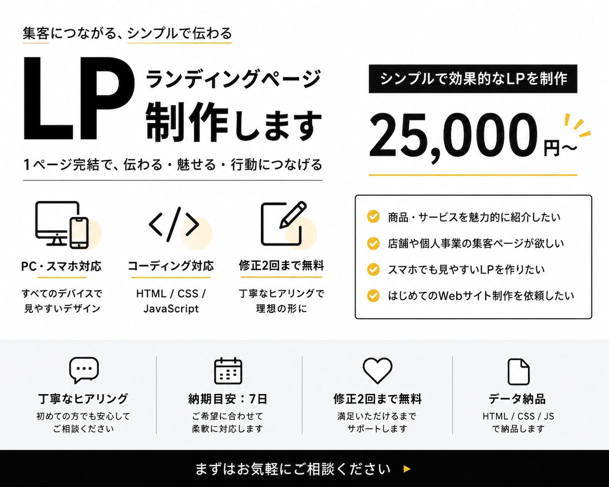 集客につながるLPを制作します PC・スマホ対応のLPを丁寧に制作します イメージ1