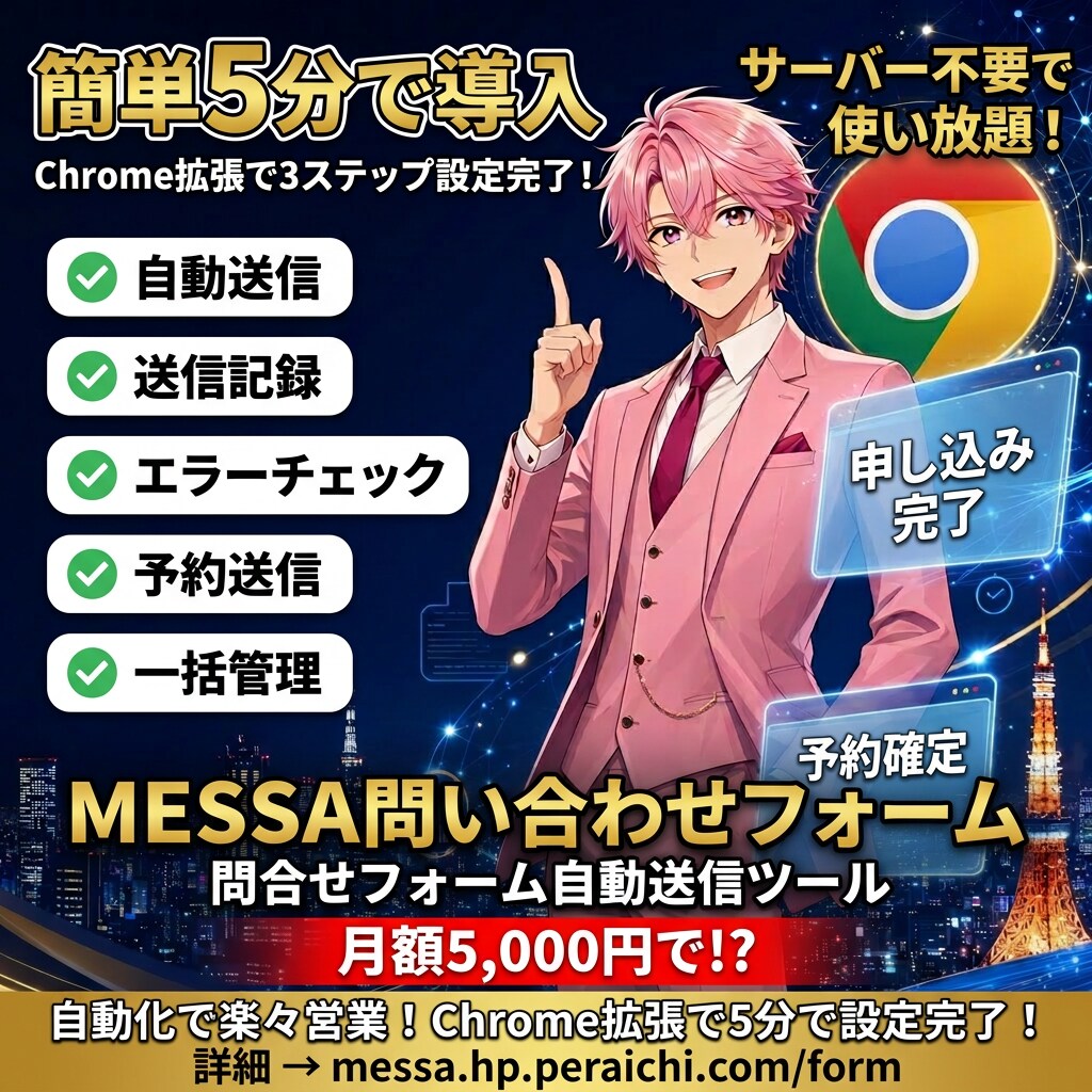 NEW【メッサ問合せフォーム】自動で送れます 月額5000円で使いたい放題を実現 イメージ1