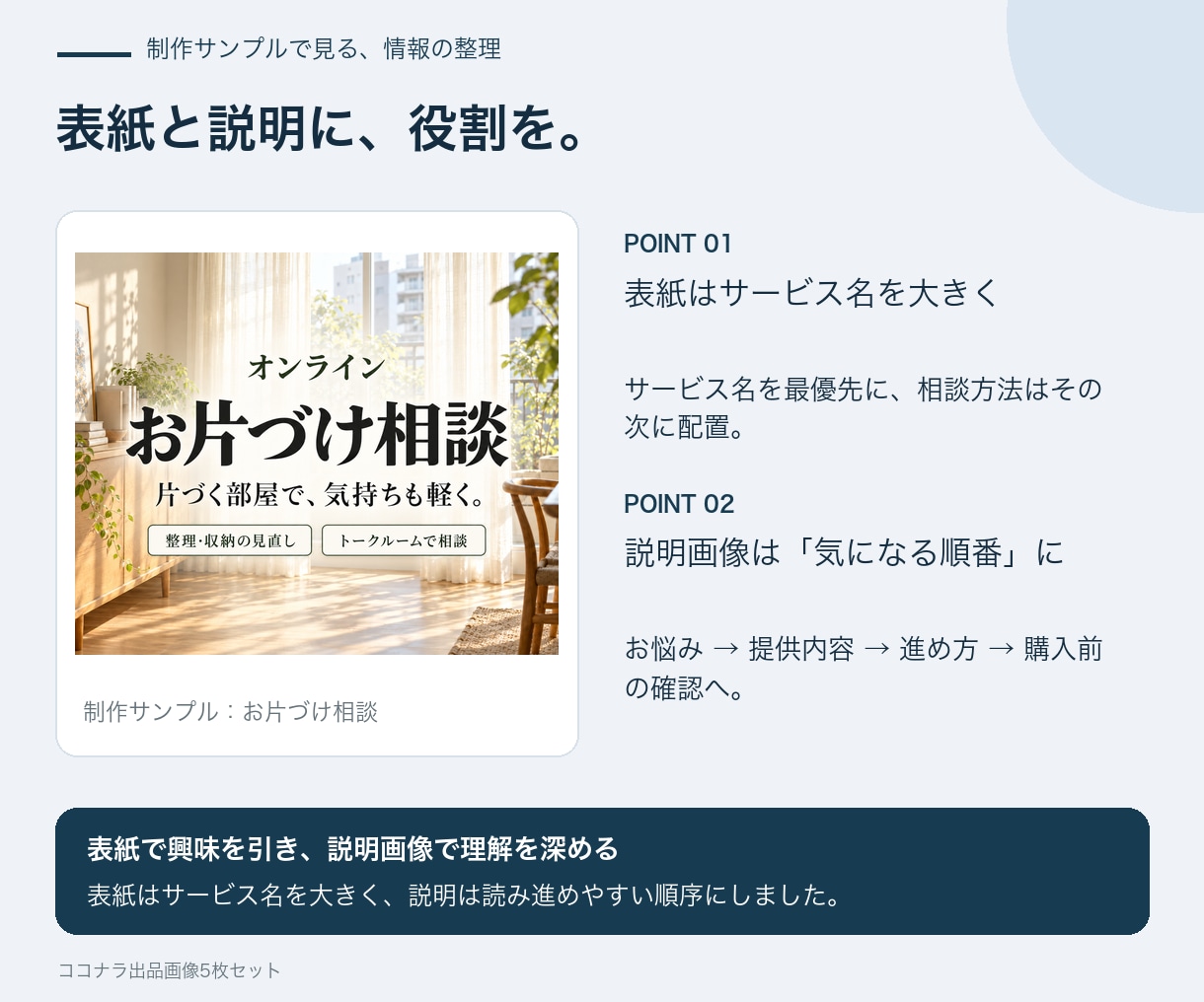 ココナラ出品の売上アップサムネを制作します クリックされる表紙と、伝わる説明画像をまとめて イメージ2